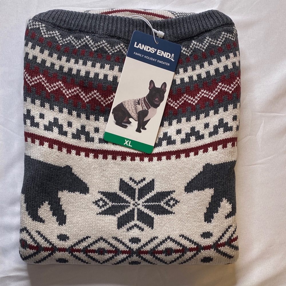 Lands' End Nordic Dog Sweater‎ - Gray, Red, Cream